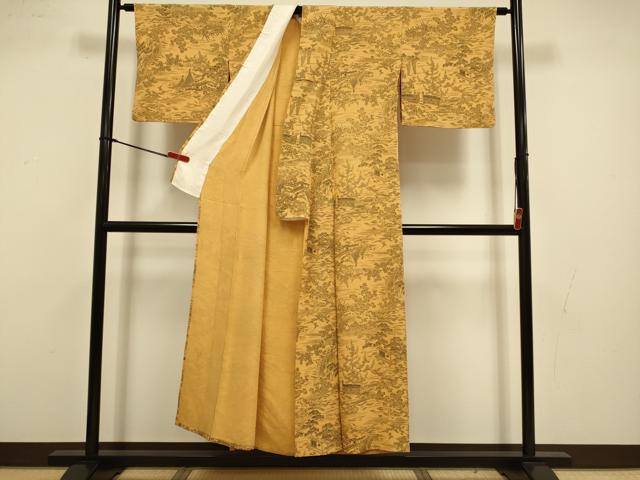 平和屋着物▽上質な小紋　単衣　風景文　正絹　逸品　DABI4469du