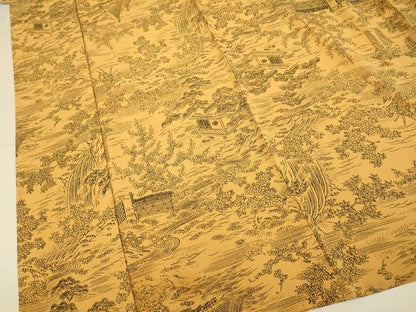 平和屋着物▽上質な小紋　単衣　風景文　正絹　逸品　DABI4469du