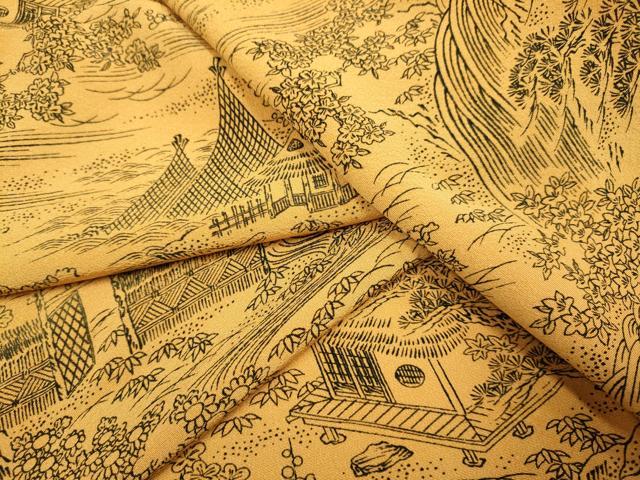 平和屋着物▽上質な小紋　単衣　風景文　正絹　逸品　DABI4469du