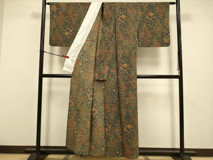 平和屋着物▽上質な小紋　単衣　更紗花文　正絹　逸品　DABI4470du