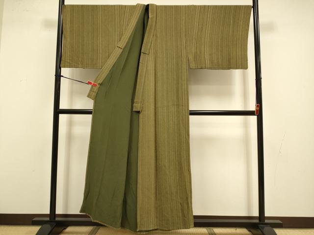 平和屋着物▽男性　小紋　単衣　縞　鬼しぼ縮緬　キングサイズ　正絹　逸品　DABI4471du