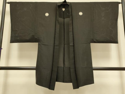 平和屋着物▽男性　黒紋付　長羽織　スリーシーズン　春夏秋　塵除け　絽　正絹　逸品　DABI4475du