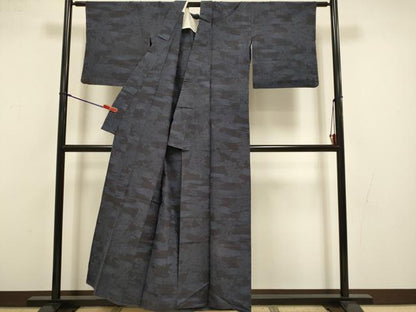 平和屋着物▽結城紬　単衣　草花文　正絹　逸品　DABI4477du