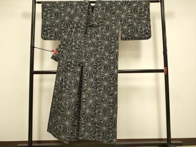 平和屋着物▽上質な紬　単衣　麻の葉文様　正絹　逸品　DABI4480du