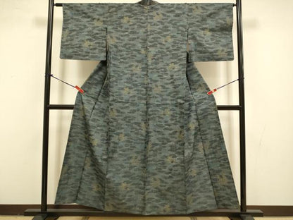 平和屋着物▽上質な紬　単衣　格子霞文　正絹　逸品　DABI4488du