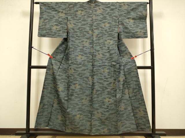 平和屋着物▽上質な紬　単衣　格子霞文　正絹　逸品　DABI4488du