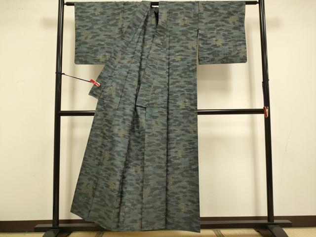 平和屋着物▽上質な紬　単衣　格子霞文　正絹　逸品　DABI4488du