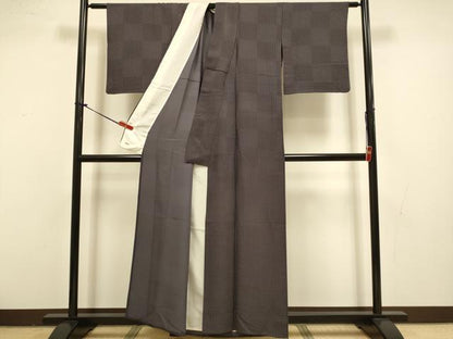 平和屋着物▽上質な小紋　単衣　格子　三越扱い　正絹　逸品　DABI4489du