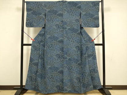 平和屋着物▽上質な小紋　単衣　更紗花文　正絹　逸品　DABI4492du