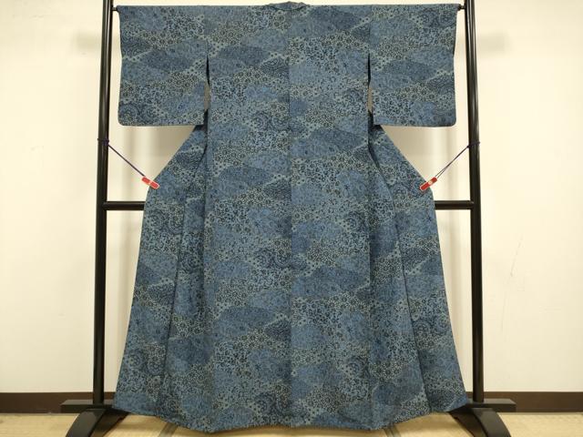 平和屋着物▽上質な小紋　単衣　更紗花文　正絹　逸品　DABI4492du
