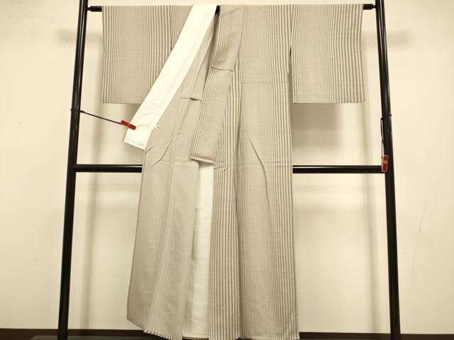 平和屋着物▽上質な小紋　単衣　縞　反端付き　正絹　逸品　DABI4498du