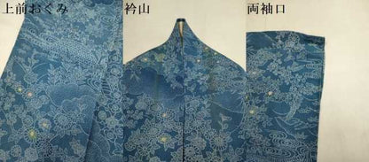 平和屋着物▽上質な小紋　単衣　無形文化財手差玉藍染　風景花文　本場藍染研究所　伊と幸　証紙付き　正絹　逸品　DABI4499du