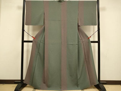 平和屋着物▽上質な小紋　単衣　麻の葉梅文　正絹　逸品　DABI4501du