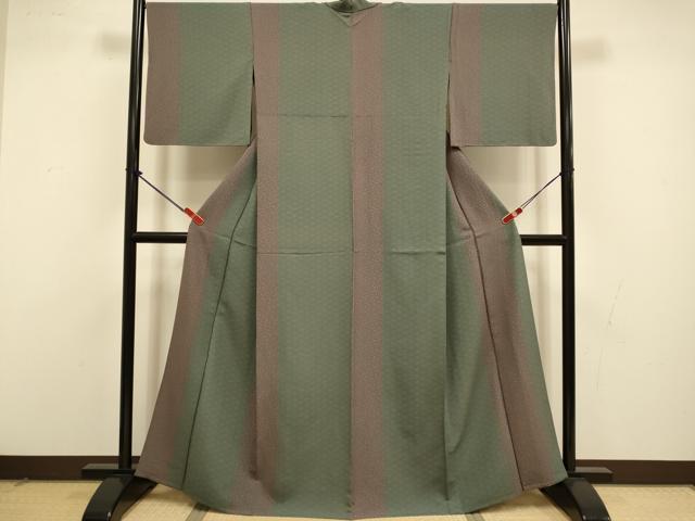 平和屋着物▽上質な小紋　単衣　麻の葉梅文　正絹　逸品　DABI4501du