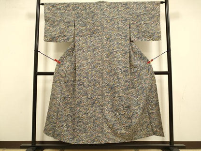 平和屋着物▽上質な小紋　単衣　型染　風景文　正絹　逸品　DABI4504du