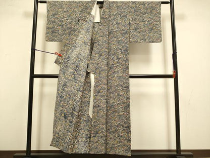 平和屋着物▽上質な小紋　単衣　型染　風景文　正絹　逸品　DABI4504du