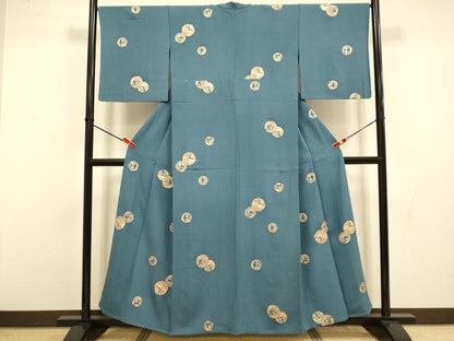 平和屋着物▽上質な小紋　単衣　花丸文　金彩　三越扱い　正絹　逸品　DABI4508du