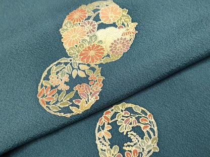 平和屋着物▽上質な小紋　単衣　花丸文　金彩　三越扱い　正絹　逸品　DABI4508du