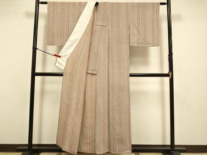 平和屋着物▽上質な小紋　単衣　蝋纈染　作家物　縞　鬼しぼ縮緬　反端付き　正絹　逸品　未使用　DABI4510du