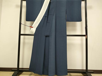 平和屋着物▽上質な小紋　単衣　変わり縞　正絹　逸品　DABI4511du