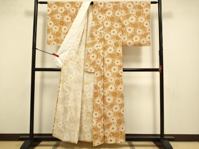 平和屋着物▽上質な小紋　単衣　型染　菊唐草文　正絹　逸品　DABI4515du