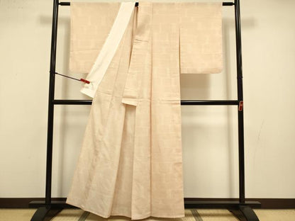 平和屋着物▽本塩沢　単衣　110亀甲　横段文　正絹　逸品　DABI4519du
