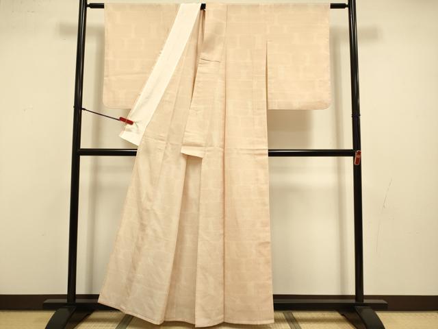 平和屋着物▽本塩沢　単衣　110亀甲　横段文　正絹　逸品　DABI4519du
