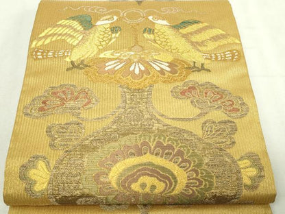 平和屋本店▼六通柄袋帯　描絵双鳥文　本金　正絹　逸品　DABI4521sf