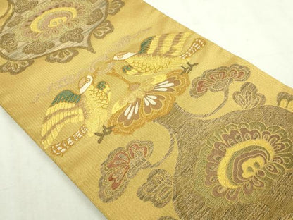 平和屋本店▼六通柄袋帯　描絵双鳥文　本金　正絹　逸品　DABI4521sf