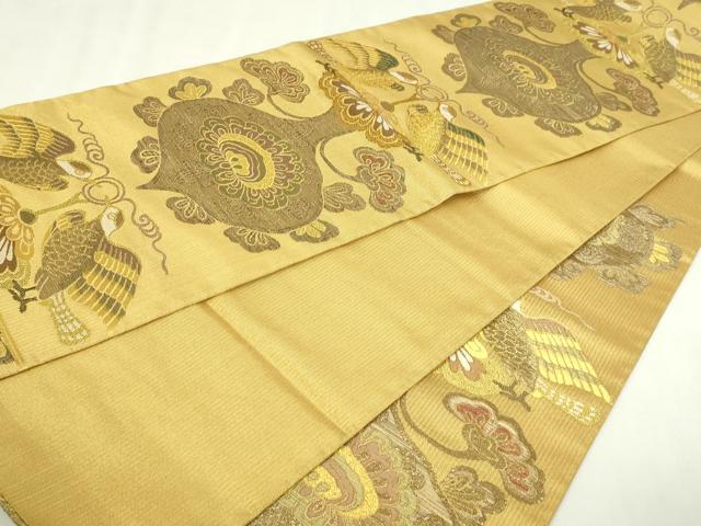 平和屋本店▼六通柄袋帯　描絵双鳥文　本金　正絹　逸品　DABI4521sf