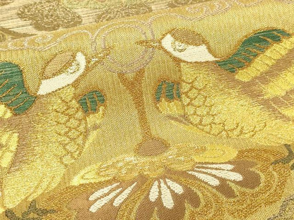 平和屋本店▼六通柄袋帯　描絵双鳥文　本金　正絹　逸品　DABI4521sf