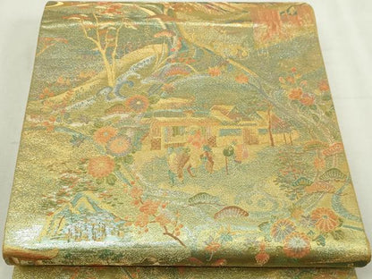 平和屋本店▼六通柄袋帯　浪漫彫箔　本金重ね箔　正絹　逸品　DABI4523sf
