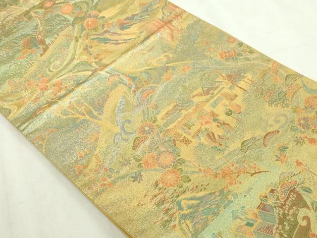 平和屋本店▼六通柄袋帯　浪漫彫箔　本金重ね箔　正絹　逸品　DABI4523sf