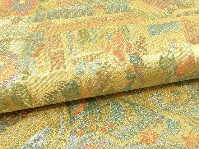 平和屋本店▼六通柄袋帯　浪漫彫箔　本金重ね箔　正絹　逸品　DABI4523sf