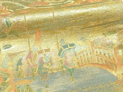 平和屋本店▼六通柄袋帯　浪漫彫箔　本金重ね箔　正絹　逸品　DABI4523sf