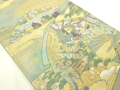 平和屋本店▼六通柄袋帯　源氏扇之舞　本金箔　正絹　逸品　DABI4524sf