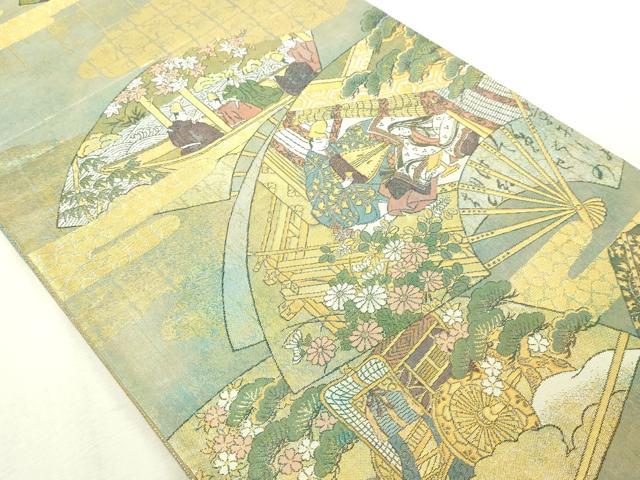平和屋本店▼六通柄袋帯　源氏扇之舞　本金箔　正絹　逸品　DABI4524sf