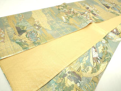 平和屋本店▼六通柄袋帯　源氏扇之舞　本金箔　正絹　逸品　DABI4524sf