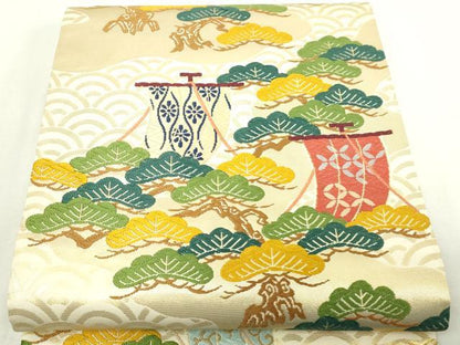 平和屋本店▼六通柄袋帯　唐織　松文　本金引箔草木染　正絹　逸品　DABI4527sf