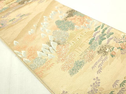 平和屋本店▼六通柄袋帯　風景文　本金二重箔　正絹　逸品　DABI4536sf