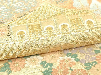 平和屋本店▼六通柄袋帯　風景文　本金二重箔　正絹　逸品　DABI4536sf