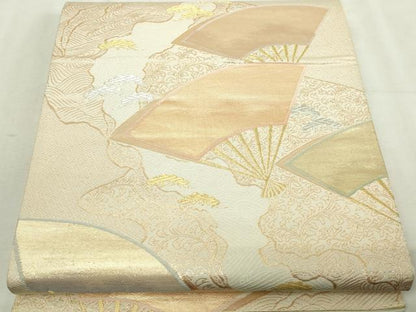 平和屋本店▼六通柄袋帯　舞扇文　本金箔　正絹　逸品　DABI4537sf