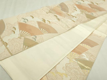 平和屋本店▼六通柄袋帯　舞扇文　本金箔　正絹　逸品　DABI4537sf