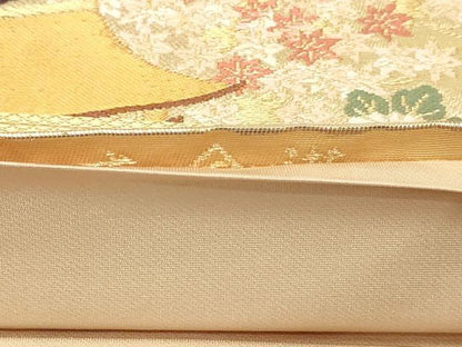 平和屋本店▼六通柄袋帯　唐織　風景花鳥文　本金箔　正絹　逸品　DABI4539sf