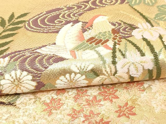 平和屋本店▼六通柄袋帯　唐織　風景花鳥文　本金箔　正絹　逸品　DABI4539sf