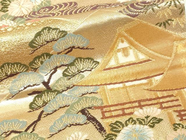 平和屋本店▼六通柄袋帯　唐織　風景花鳥文　本金箔　正絹　逸品　DABI4539sf