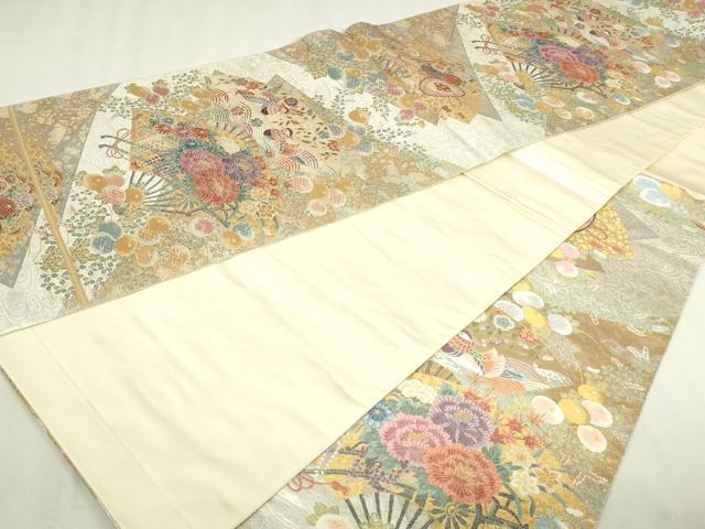 平和屋本店▼六通柄袋帯　唐織　檜扇清薫文　本金箔　正絹　逸品　DABI4542sf