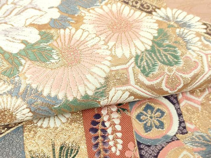 平和屋本店▼六通柄袋帯　唐織　屏風花鳥文　24ｋ純金箔　正絹　逸品　DABI4543sf