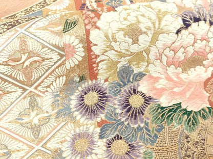 平和屋本店▼六通柄袋帯　唐織　屏風花鳥文　24ｋ純金箔　正絹　逸品　DABI4543sf