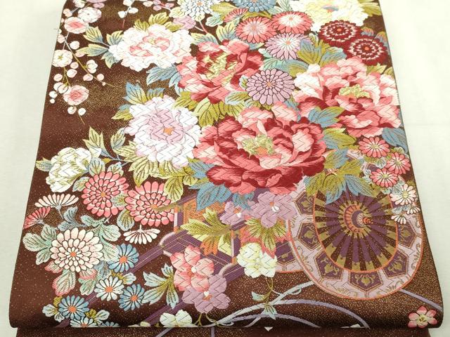 平和屋本店▼本加賀友禅作家　百貫華峰　「美しいキモノ」お馴染みのメーカー　となみ織物 六通柄袋帯 草花文 純金箔 正絹 逸品 DABI4550sf